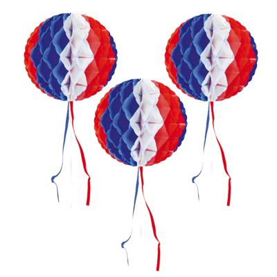 Decoratie bol - 3x - USA vlag kleuren - D30 cm - papier - Amerika versiering