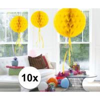 Decoratie bol - 10x - geel - 30 cm - crepe papier - versiering - feestversiering