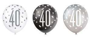 Ballonnen 40 Jaar Zwart en Zilver Glitz (6st)