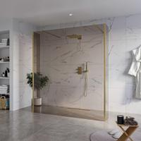 Fortifura Galeria Vrijstaande Inloopdouche - 180x200cm - Rookglas - antikalk - 8mm veiligheidsglas - 2 zijwanden 30cm - wandsteunen en hoekprofielen - Geborsteld Messing PVD (Goud) SW927770 2x/SW797943/SW797930 2x/SW798731 2x