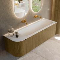 Badmeubel Mondiaz Kurve | 145 cm cm | Meubelkleur Dusk | Wastafelkleur Talc | Solid surface | Wasbak rechter zijde spoelbak | Zonder kraangat(en)