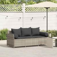 Tuinbank 3-zits met kussens poly rattan lichtgrijs
