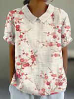 Casual Loose Shawl Collar Floral Shirt