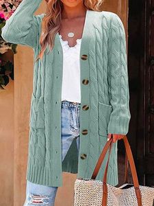 Crew Neck Casual Plain Loose Cardigan