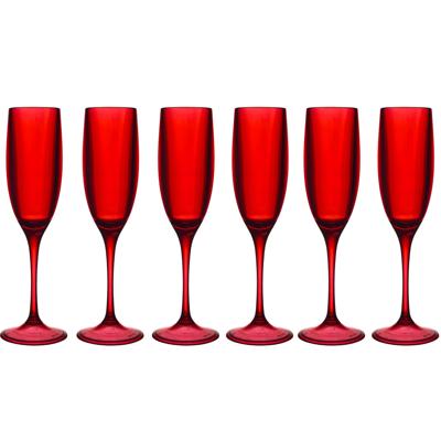 Home Deco Factory Champagneglas - 6x - 13 cl - rood - kunststof - vaatwasserbestendig