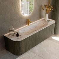 Badmeubel Mondiaz Kurve-Dlux | 160 cm | Meubelkleur Shadow | Wastafelkleur Nata | Solid surface | Wasbak midden spoelbak | 1 kraangat
