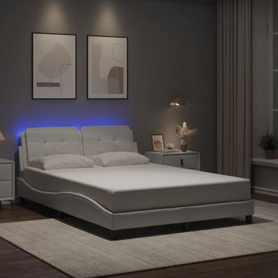 Bedframe met LED-verlichting kunstleer wit 140x190 cm