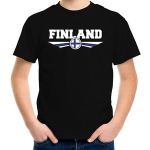 Finland landen shirt met Finse vlag zwart voor kids XL (158-164)  -