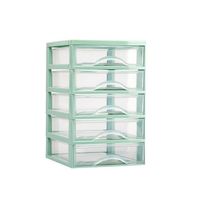 Ladeblokje/bureau organizer 5x lades - mintgroen/transparant - L18 x B21 x H28 cm - plastic - thumbnail