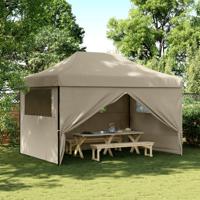 Partytent inklapbaar pop-up met 4 zijwanden taupe - thumbnail