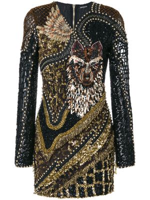 Balmain robe courte Wolf à ornements - Noir