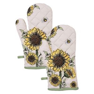 HAES DECO - Set van 2 Ovenwanten - 18x30 cm - 100% Katoen - Sunny Sunflowers