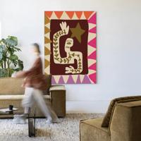 Urban Cotton Wandkleed 'Wave' 145 x 190cm in Frame - black