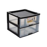 Bureau organizer - 2 grote lades - zwart/transparant - L38 x B38 x H30 cm - kunststof