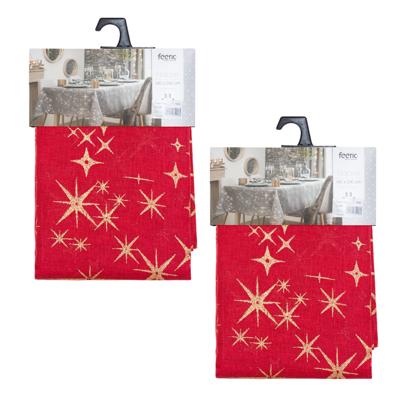 Tafelkleed/tafellaken - 2x - rood - gouden sterren - 140 x 240 cm - katoen - rechthoekig Tafelkleed/tafellaken - 2x - rood - gouden sterren - 140 x 240 cm - katoen - rechthoekig