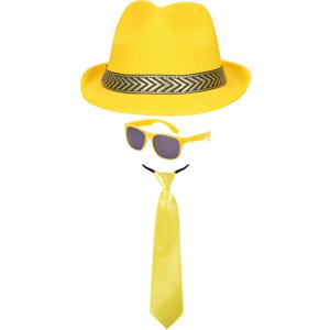 Carnaval verkleedset Men in Yellow - hoed/bril/stropdas - geel - heren/dames - verkleedkleding