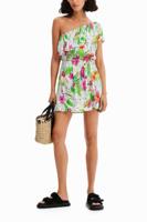Korte asymmetrische tropische jurk - WHITE - L