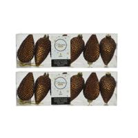 Kersthangers dennenappels - 18x st - kaneel bruin - glitter - 8 cm - kunststof - kerstversiering