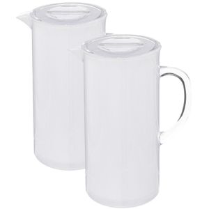 Set van 2x stuks sapkan/schenkkan karaffen met deksel 1950 ml transparant wit