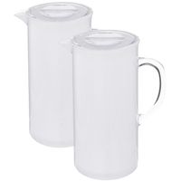 Set van 2x stuks sapkan/schenkkan karaffen met deksel 1950 ml transparant wit