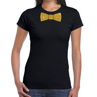 Zwart fun t-shirt met vlinderdas in glitter goud dames Zwart fun t-shirt met vlinderdas in glitter goud dames
