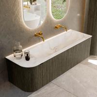 Badmeubel Mondiaz Kurve-Dlux | 145 cm cm | Meubelkleur Shadow | Wastafelkleur Frappe | Solid surface | Wasbak rechter zijde spoelbak | Zonder kraangat(en)