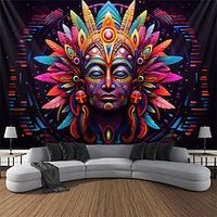 blacklight tapijt uv reactieve glow in the dark farao egypte trippy misty natuur landschap hangend tapijt muur kunst muurschildering voor woonkamer slaapkamer Lightinthebox