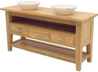 Teak & Living badmeubel met 3 lades incl. 2 natuurstenen waskommen Natural Teak/Zwart