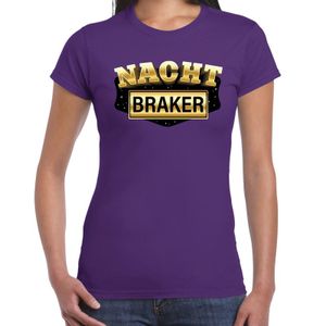 Nachtbraker fun/tekst t-shirt paars voor dames