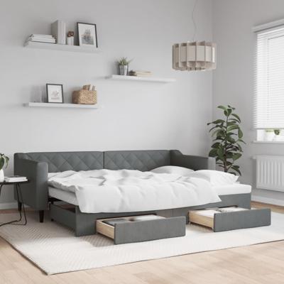 Slaapbank onderschuifbed en lades 80x200 cm stof donkergrijs