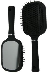 Hair Mode Haarborstel Groot met Spiegel Zwart