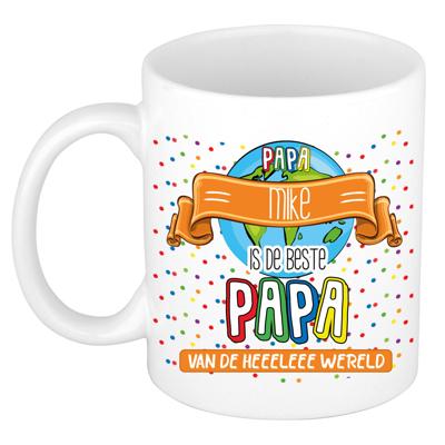 Naam mok papa Mike - wit - de beste - keramiek - 300 ml - Vaderdag/verjaardag