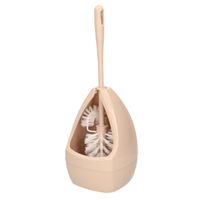 Wc-borstel/toiletborstel met randreiniger inclusief houder beige 39.5 cm van kunststof - thumbnail