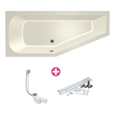Ruimtebesparend bad Xenz Lagoon compact | Links | 170x75 cm | Incl.Badafvoer | Met overloop | Acryl | Pergamon glans