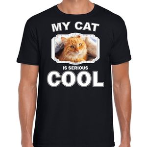 Rode kat katten / poezen t-shirt my cat is serious cool zwart voor heren 2XL  -