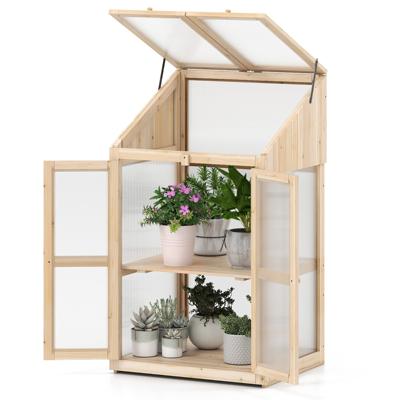 2 Verdiepingen Vroege Bed van Hout & PC Weerbestendige Kas met 2 Deuren voor Tuin Balkon 69 x 58 x 121 cm Natuur