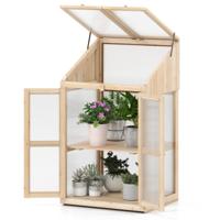 2 Verdiepingen Vroege Bed van Hout & PC Weerbestendige Kas met 2 Deuren voor Tuin Balkon 69 x 58 x 121 cm Natuur