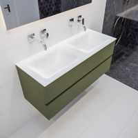 Mondiaz Vica Cloud badmeubel groen mat 120 cm 2 lades solid surface dubbele spoelbak zonder kraangat