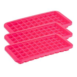 3x stuks Trays met Cocktail ijsblokjes/ijsklontjes vormen 50 vakjes kunststof roze