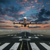 Karo-art Schilderij - Opstijgende Vliegtuig , Multikleur , 3 maten , Premium print - thumbnail