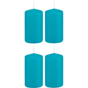 4x Turquoise blauwe cilinderkaarsen/stompkaarsen 5 x 10 cm 23 branduren