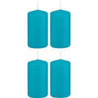 4x Turquoise blauwe cilinderkaarsen/stompkaarsen 5 x 10 cm 23 branduren