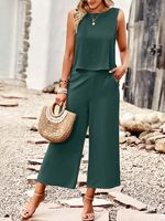 Casual Crew Neck Loose Plain Two-Piece Set