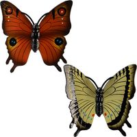 2x stuks tuin decoratie vlinders - kunststof - geel - oranje - 24 x 24 cm - Tuinbeelden