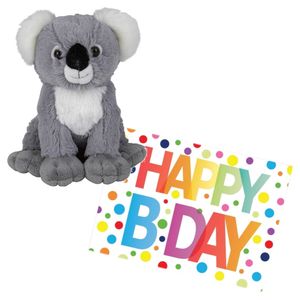 Pluche knuffel koala beer 19 cm met A5-size Happy Birthday wenskaart - Knuffeldier