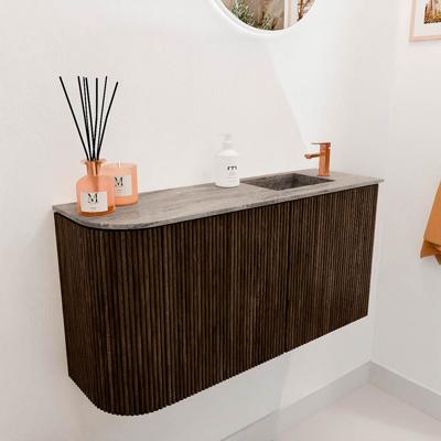 Toiletmeubel Mondiaz Joya Dlux | 81.6 cm | Meubelkleur Walnut | Faye wastafel Oza Wasbak Rechts | 1 kraangat