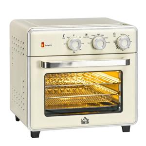 HOMCOM mini-oven 20L, 5 in 1 pizzaoven inclusief bakplaatset, frituurmand, kruimelbak, 1 uur Timer, 90-230 â„ƒ, elektrische mini-oven van 1400 W met convectie, crÃ¨mewit