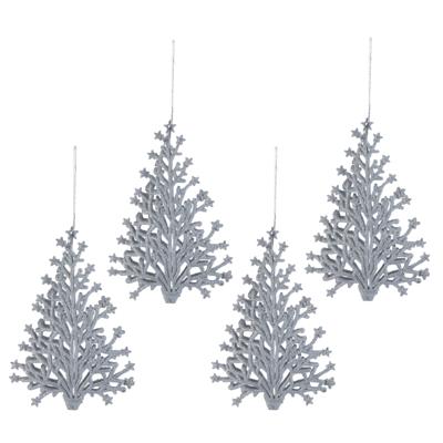 Kersthangers kerstboom - 4x - zilver glitters - 15 cm - kunststof - ornamenten - kerstversiering Kersthangers kerstboom - 4x - zilver glitters - 15 cm - kunststof - ornamenten - kerstversiering