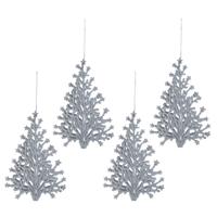 Kersthangers kerstboom - 4x - zilver glitters - 15 cm - kunststof - ornamenten - kerstversiering