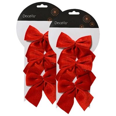 Kerstornamenten strikken - 6x - velvet rood - 9 x 10 cm - kerstboomstrikjes